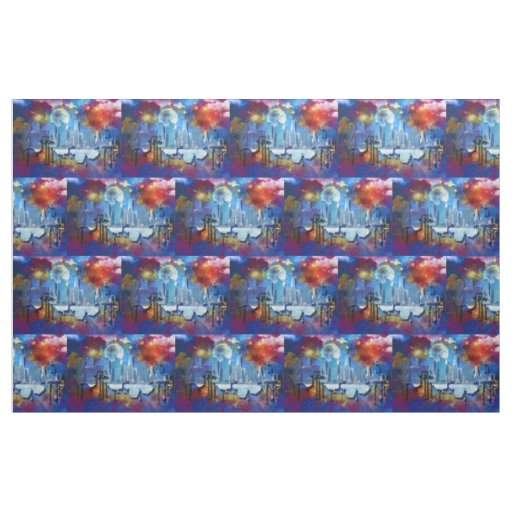 SlipperyJoe NYC graffiti moon surrounded swirling  Fabric