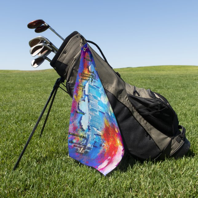 SlipperyJoe NYC graffiti moon surrounded swirling  Golf Towel (Green)