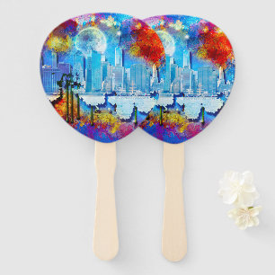 SlipperyJoe NYC graffiti moon surrounded swirling  Hand Fan