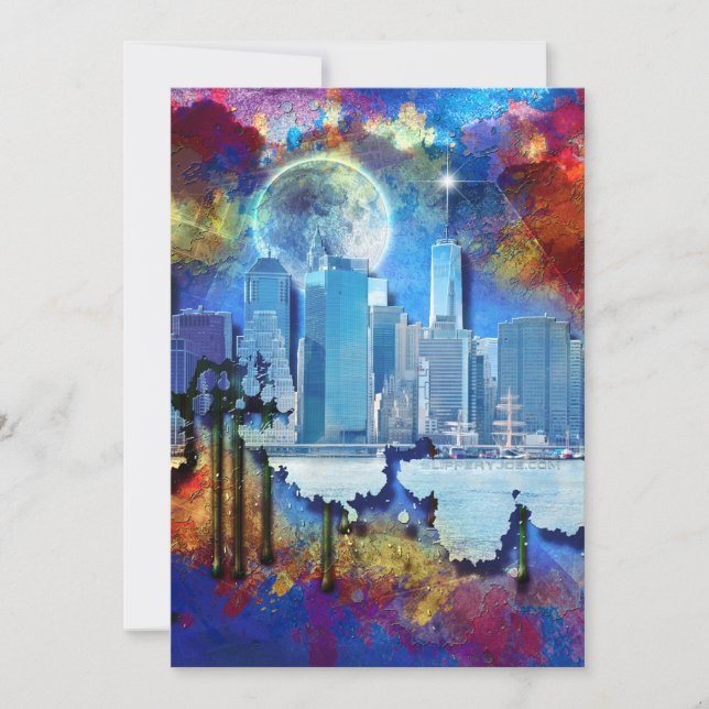 SlipperyJoe NYC graffiti moon surrounded swirling  Holiday Card (Front)