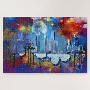 SlipperyJoe NYC graffiti moon surrounded swirling Jigsaw Puzzle