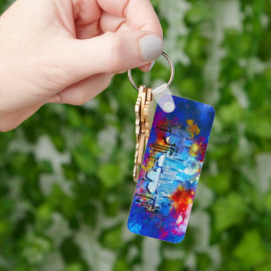 SlipperyJoe NYC graffiti moon surrounded swirling  Keychain