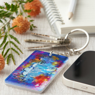 SlipperyJoe NYC graffiti moon surrounded swirling Keychain