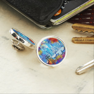 SlipperyJoe NYC graffiti moon surrounded swirling  Lapel Pin