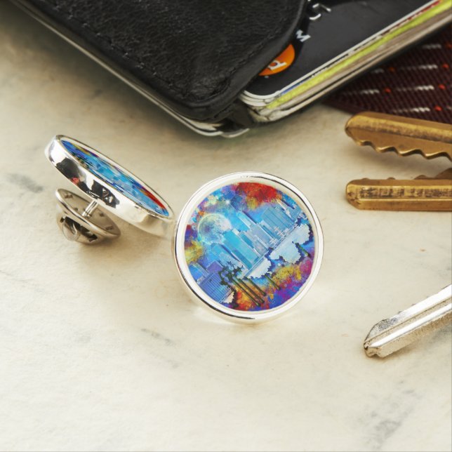 SlipperyJoe NYC graffiti moon surrounded swirling  Lapel Pin (In Situ)