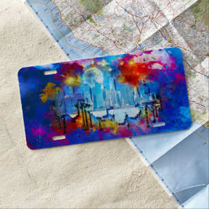 SlipperyJoe NYC graffiti moon surrounded swirling  License Plate