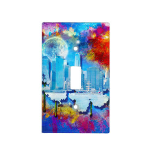 SlipperyJoe NYC graffiti moon surrounded swirling Light Switch Cover