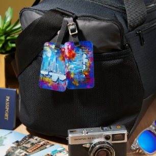 SlipperyJoe NYC graffiti moon surrounded swirling Luggage Tag