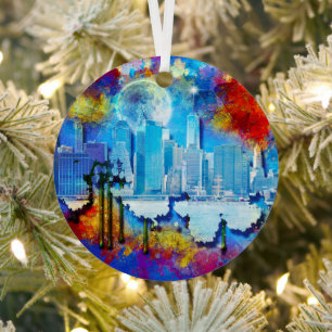 SlipperyJoe NYC graffiti moon surrounded swirling Metal Ornament