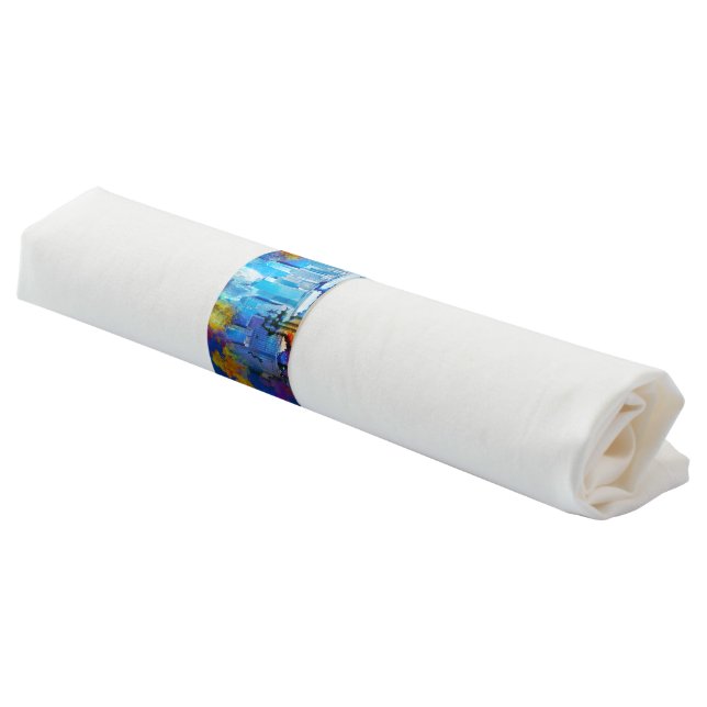 SlipperyJoe NYC graffiti moon surrounded swirling  Napkin Bands (Angled)
