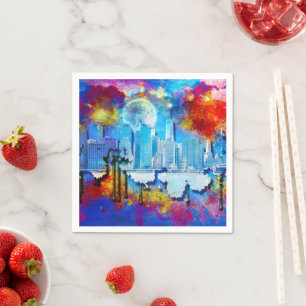 SlipperyJoe NYC graffiti moon surrounded swirling  Napkins