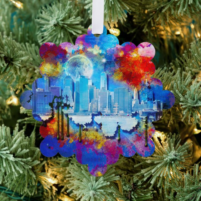 SlipperyJoe NYC graffiti moon surrounded swirling  Ornament Card (Insitu (Tree))