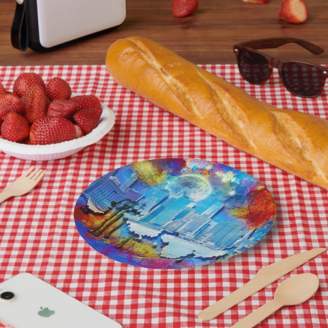 SlipperyJoe NYC graffiti moon surrounded swirling  Paper Plates (Picnic)