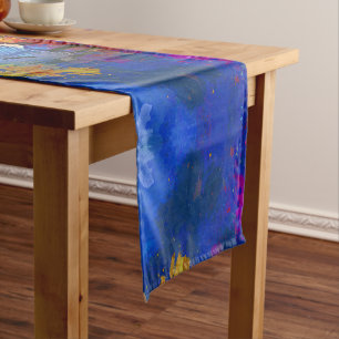 SlipperyJoe NYC graffiti moon surrounded swirling  Short Table Runner
