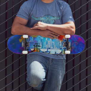 SlipperyJoe NYC graffiti moon surrounded swirling  Skateboard