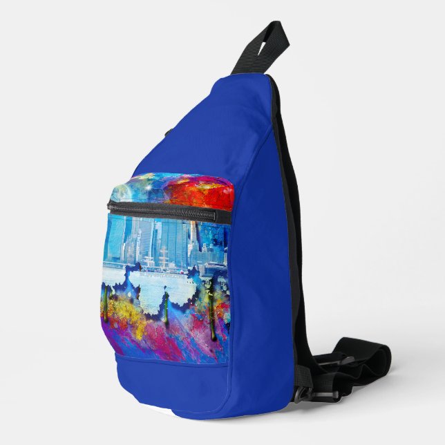 SlipperyJoe NYC graffiti moon surrounded swirling  Sling Bag (Right Corner)