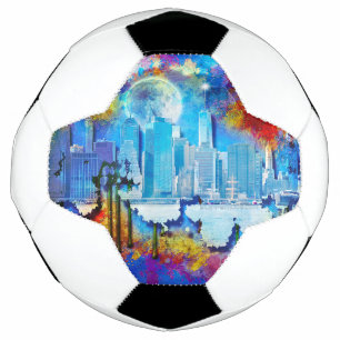 SlipperyJoe NYC graffiti moon surrounded swirling Soccer Ball