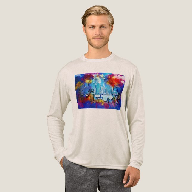 SlipperyJoe NYC graffiti moon surrounded swirling  Tri-Blend Shirt (Full Front)