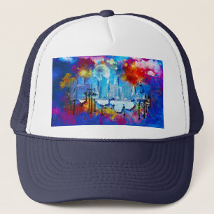 SlipperyJoe NYC graffiti moon surrounded swirling Trucker Hat