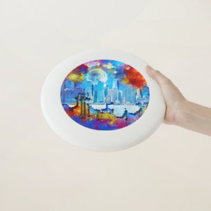 SlipperyJoe NYC graffiti moon surrounded swirling Wham-O Frisbee