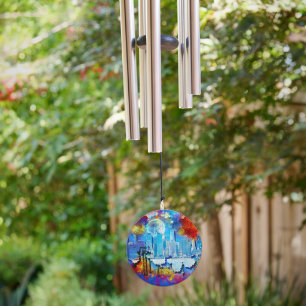 SlipperyJoe NYC graffiti moon surrounded swirling Wind Chime