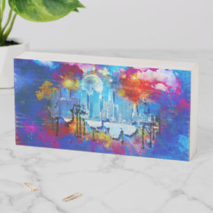SlipperyJoe NYC graffiti moon surrounded swirling Wooden Box Sign