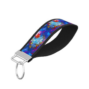 SlipperyJoe NYC graffiti moon surrounded swirling Wrist Keychain