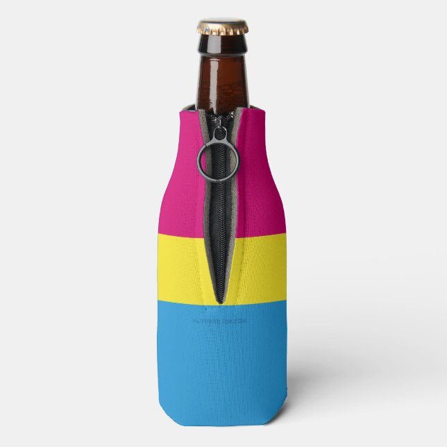 SlipperyJoe pansexual pride flag pink amber and cy Bottle Cooler (Bottle Back)