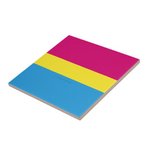 SlipperyJoe pansexual pride flag pink amber and cy Ceramic Tile