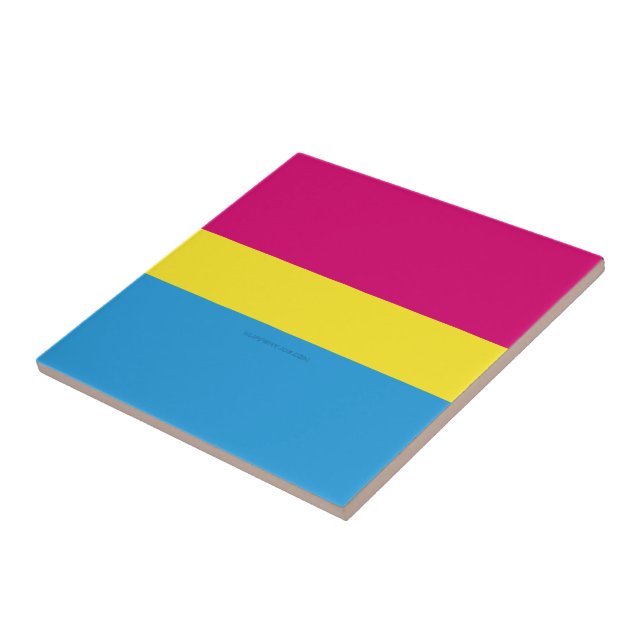SlipperyJoe pansexual pride flag pink amber and cy Ceramic Tile (Side)