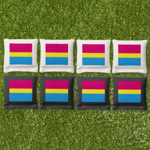 SlipperyJoe pansexual pride flag pink amber and cy Cornhole Bags