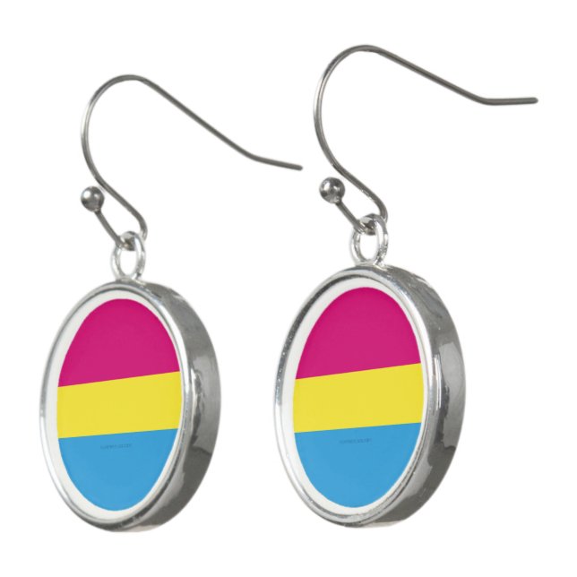 SlipperyJoe pansexual pride flag pink amber and cy Earrings (Angled)