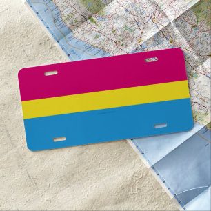 SlipperyJoe pansexual pride flag pink amber and cy License Plate
