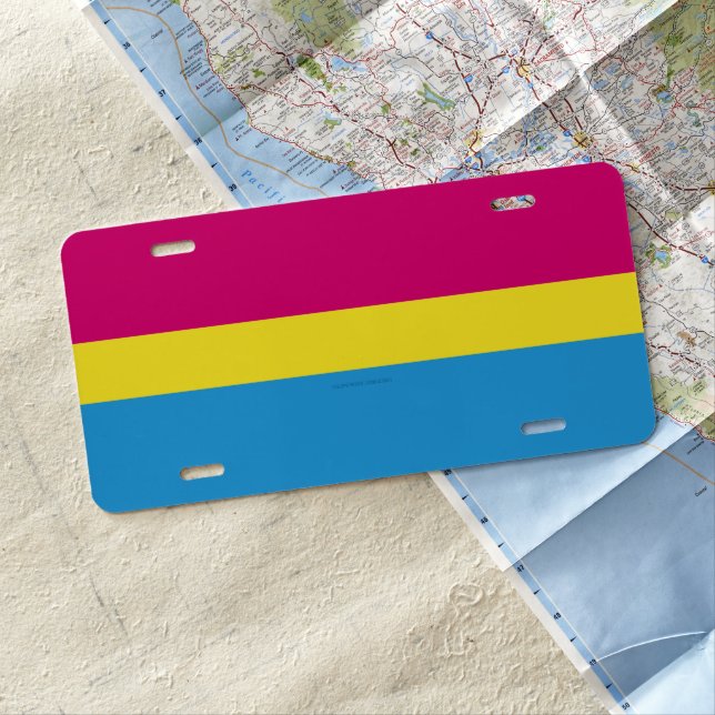 SlipperyJoe pansexual pride flag pink amber and cy License Plate (In Situ)