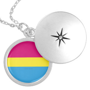 SlipperyJoe pansexual pride flag pink amber and cy Locket Necklace
