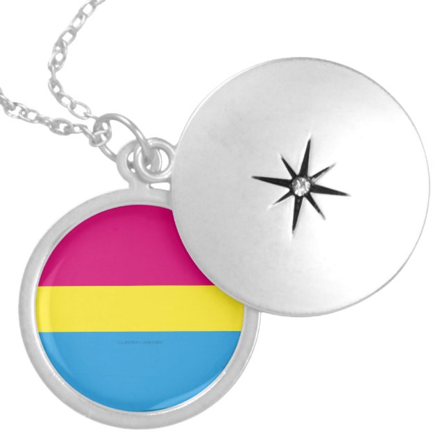 SlipperyJoe pansexual pride flag pink amber and cy Locket Necklace (Front)