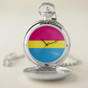 SlipperyJoe pansexual pride flag pink amber and cy Pocket Watch