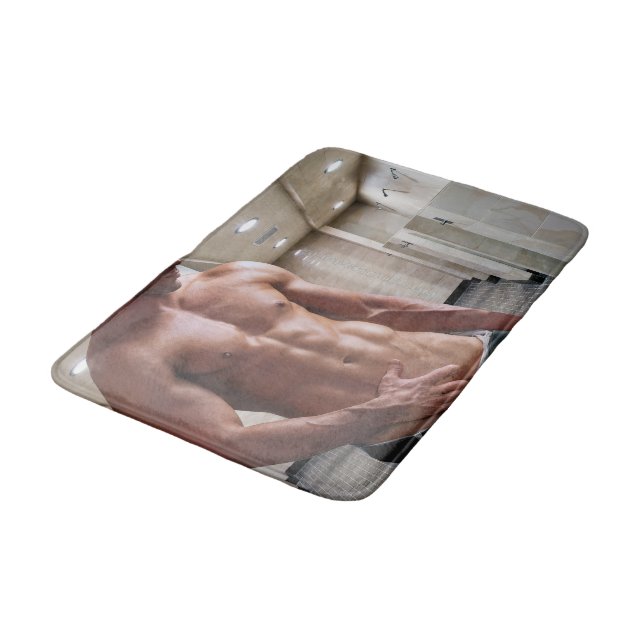 SlipperyJoe shirtless muscular man sixpack abs fit Bath Mat (Angled)