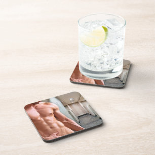SlipperyJoe shirtless muscular man sixpack abs fit Beverage Coaster
