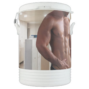 SlipperyJoe shirtless muscular man sixpack abs fit Beverage Cooler