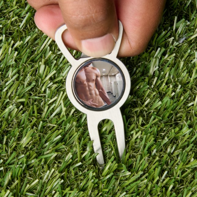 SlipperyJoe shirtless muscular man sixpack abs fit Divot Tool (Insitu 1)