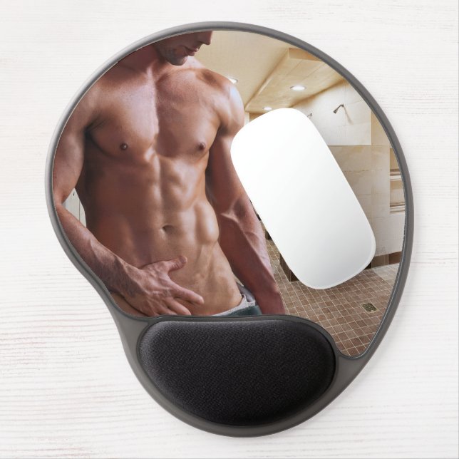 SlipperyJoe shirtless muscular man sixpack abs fit Gel Mouse Pad (Left Side)
