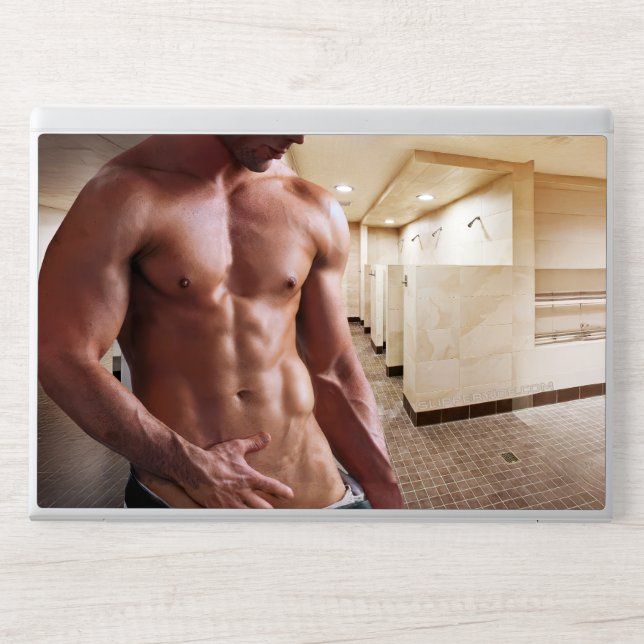 SlipperyJoe shirtless muscular man sixpack abs fit HP Laptop Skin (Front)