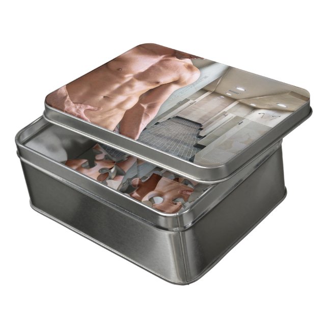 SlipperyJoe shirtless muscular man sixpack abs fit Jigsaw Puzzle (Lid Open)
