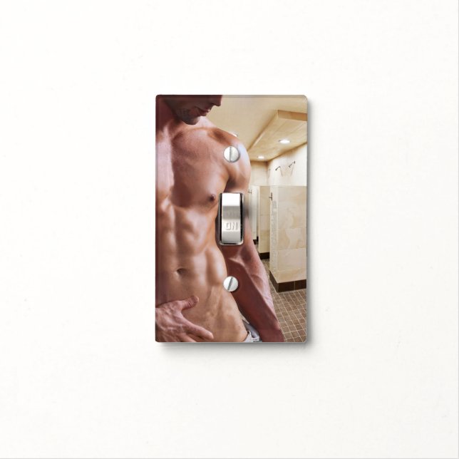 SlipperyJoe shirtless muscular man sixpack abs fit Light Switch Cover (In Situ)