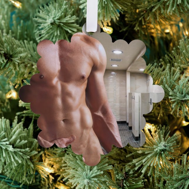 SlipperyJoe shirtless muscular man sixpack abs fit Ornament Card (Insitu (Tree))
