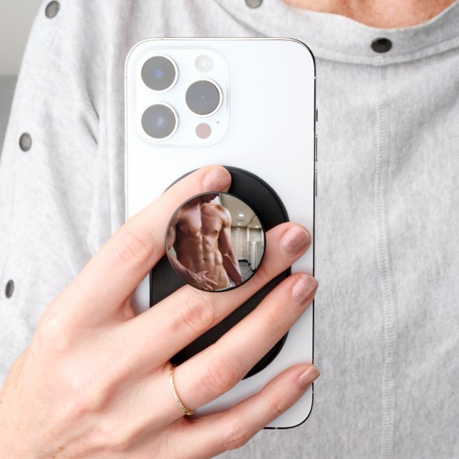 SlipperyJoe shirtless muscular man sixpack abs fit PopSocket (Hand)