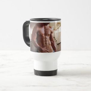 SlipperyJoe shirtless muscular man sixpack abs fit Travel Mug