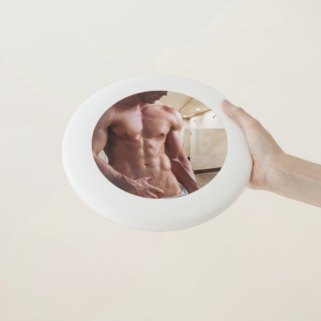 SlipperyJoe shirtless muscular man sixpack abs fit Wham-O Frisbee (In Hand)