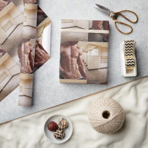 SlipperyJoe shirtless muscular man sixpack abs fit Wrapping Paper